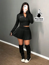 Conjunto Cropped Manga Longa Com Saia Plissada Plus Size G Conjunto Cropped Manga Longa Com Saia Plissada Plus Size