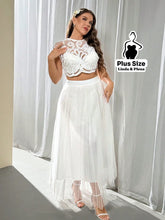 Conjunto Cropped Renda Floral Com Saia De Tule Plus Size G Conjunto Cropped Renda Floral Com Saia De Tule Plus Size