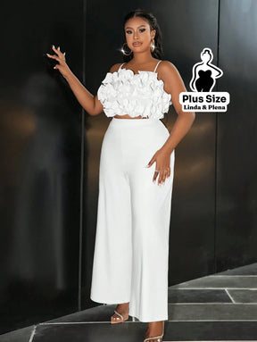 Conjunto Cropped Texturizado Com Calça Pantalona Plus Size Conjunto Cropped Texturizado Com Calça Pantalona Plus Size