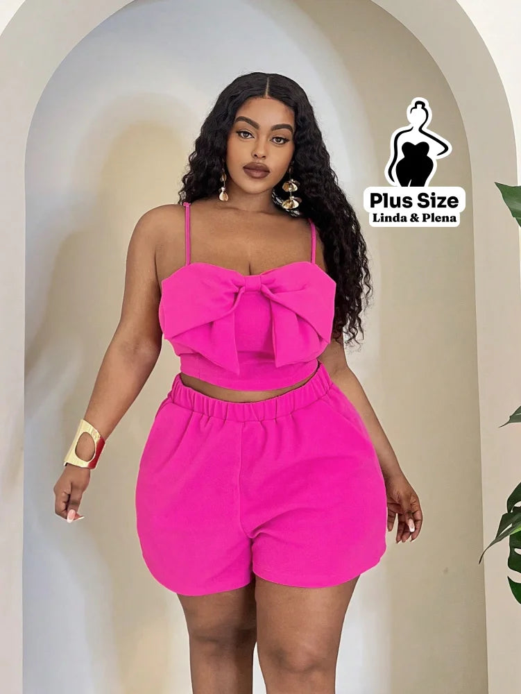 Conjunto de 2 peças Minimalista de Moda Casual Plus Size Pink / G Conjunto de 2 peças Minimalista de Moda Casual Plus