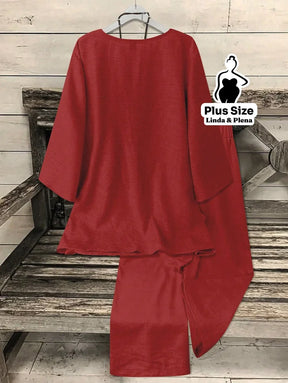 Conjunto Elegante com Blusa Assimétrica e Calça Plus Size Conjunto Elegante com Blusa Assimétrica e Calça Plus Size