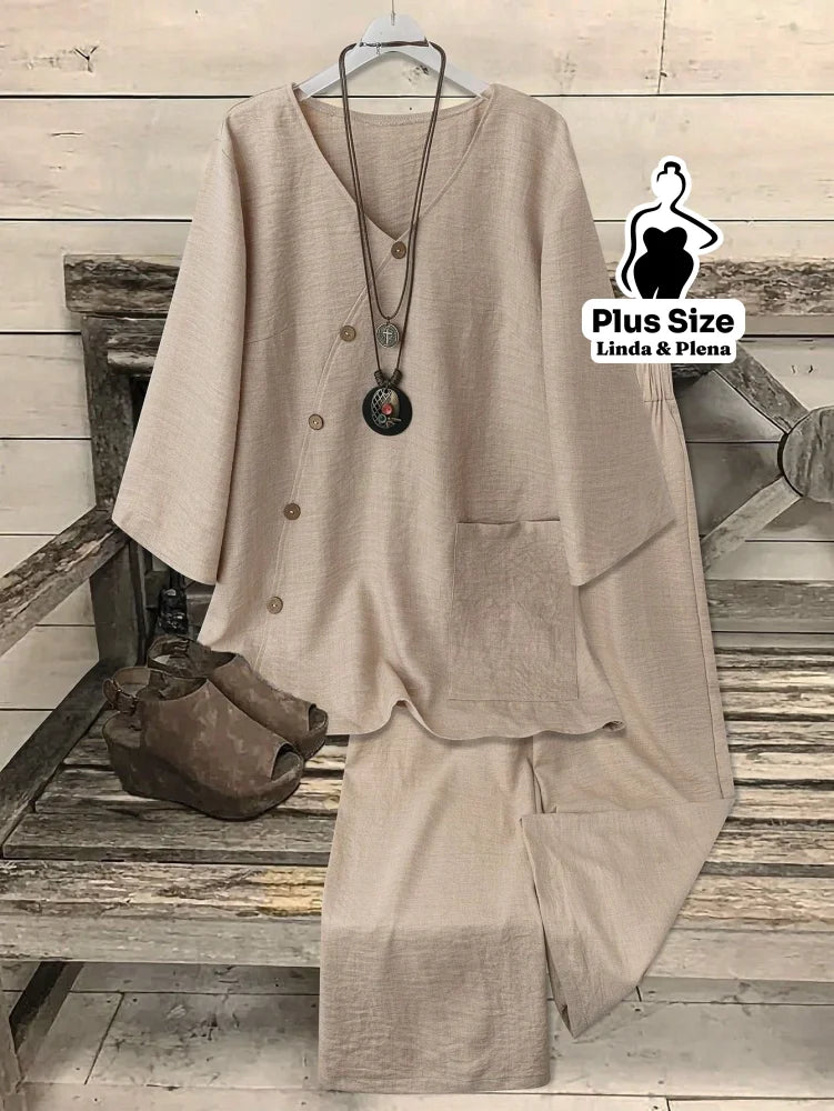 Conjunto Elegante com Blusa Assimétrica e Calça Plus Size Damasco / G Conjunto Elegante com Blusa Assimétrica e Calça