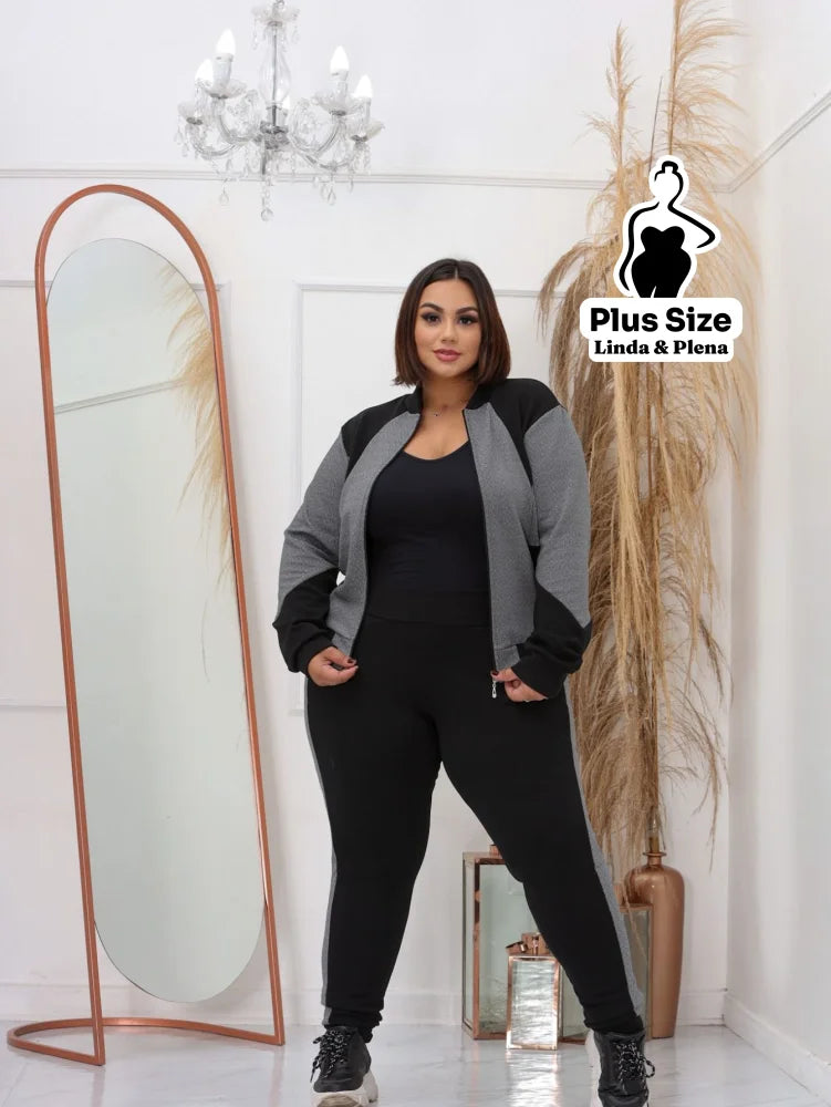 Conjunto Esportivo Bicolor com Jaqueta e Calça Plus Size Conjunto Esportivo Bicolor com Jaqueta e Calça Plus Size