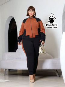 Conjunto Esportivo Bicolor com Jaqueta e Calça Plus Size Conjunto Esportivo Bicolor com Jaqueta e Calça Plus Size