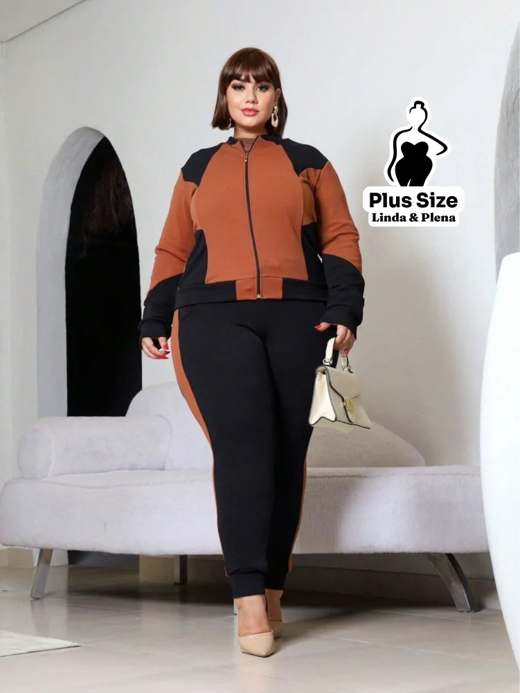 Conjunto Esportivo Bicolor com Jaqueta e Calça Plus Size Conjunto Esportivo Bicolor com Jaqueta e Calça Plus Size