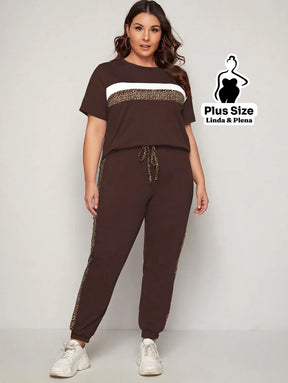 Conjunto Esportivo com Faixa Animal Print Plus Size Conjunto Esportivo com Faixa Animal Print Plus Size