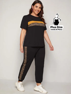 Conjunto Esportivo com Faixa Animal Print Plus Size Conjunto Esportivo com Faixa Animal Print Plus Size