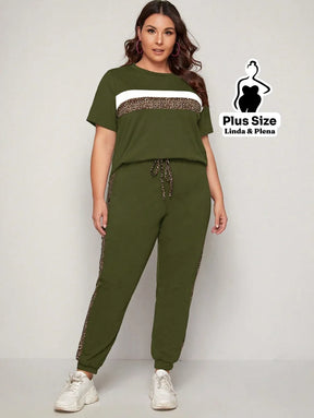 Conjunto Esportivo com Faixa Animal Print Plus Size Conjunto Esportivo com Faixa Animal Print Plus Size