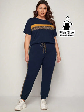 Conjunto Esportivo com Faixa Animal Print Plus Size Conjunto Esportivo com Faixa Animal Print Plus Size