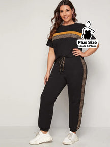 Conjunto Esportivo com Faixa Animal Print Plus Size Preto / G Conjunto Esportivo com Faixa Animal Print Plus Size