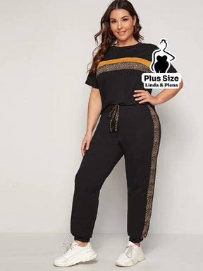 Conjunto Esportivo com Faixa Animal Print Plus Size Preto / G Conjunto Esportivo com Faixa Animal Print Plus Size