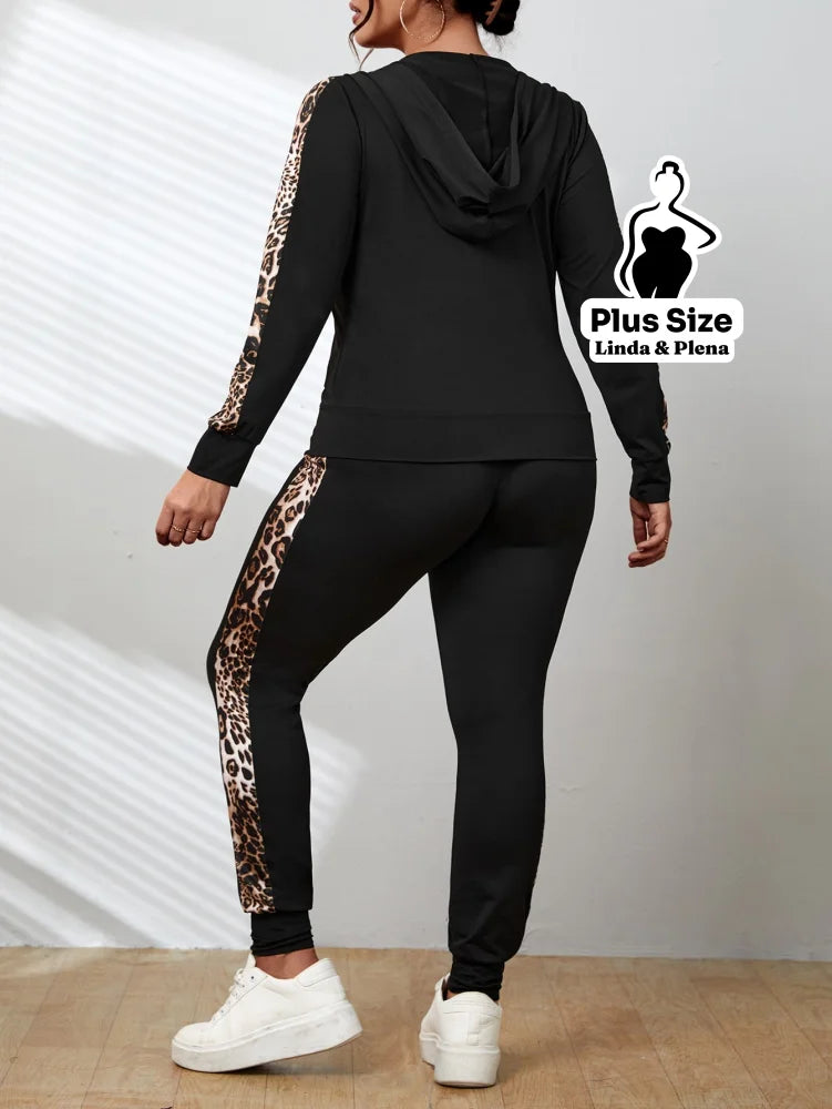 Conjunto Esportivo com Jaqueta e Estampa Animal Print Plus Size Conjunto Esportivo com Jaqueta e Estampa Animal Print