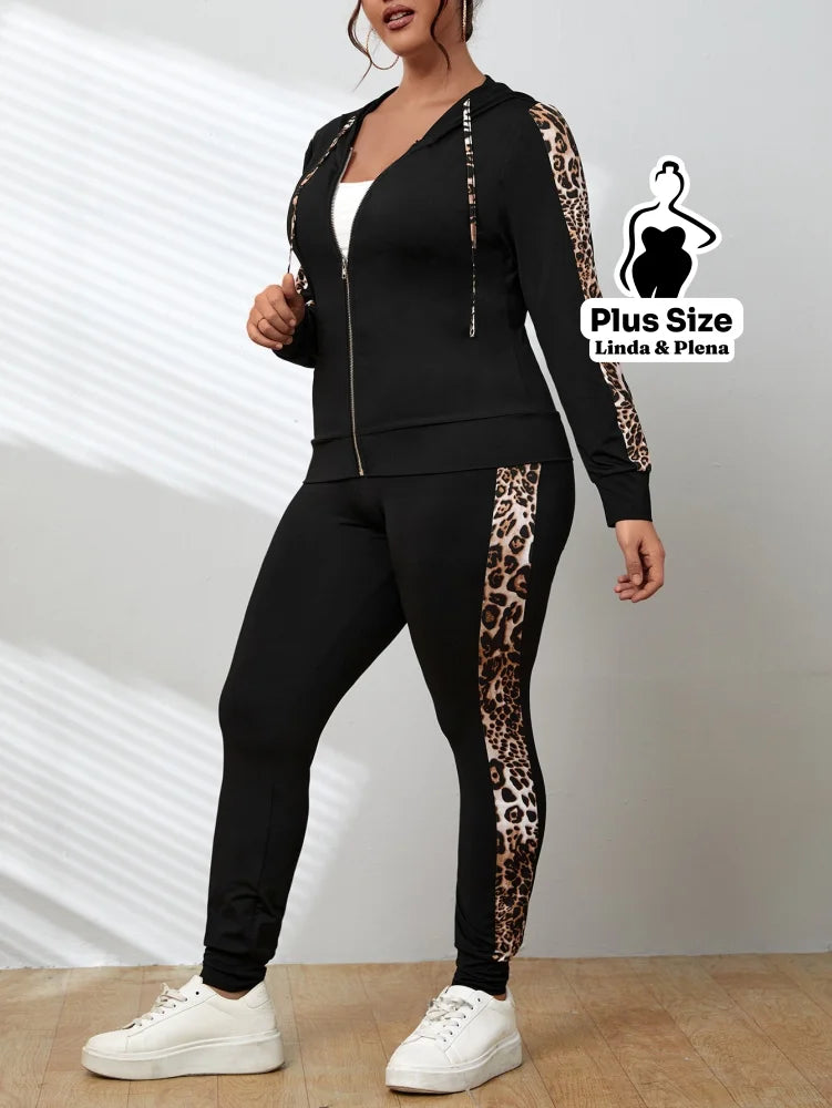 Conjunto Esportivo com Jaqueta e Estampa Animal Print Plus Size G Conjunto Esportivo com Jaqueta e Estampa Animal Print