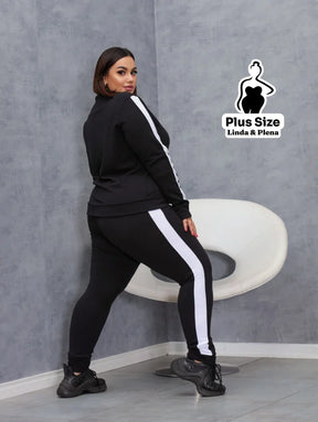 Conjunto Esportivo com Jaqueta Zíper e Faixa Lateral Plus Size Conjunto Esportivo com Jaqueta Zíper e Faixa Lateral
