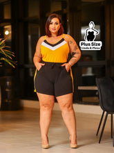Conjunto Esportivo com Regata Chevron e Shorts Plus Size Amarelo / G Conjunto Esportivo com Regata Chevron e Shorts