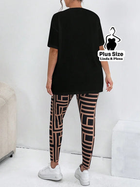 Conjunto Estampado Com Blusa Oversized E Legging Plus Size Conjunto Estampado Com Blusa Oversized E Legging Plus Size