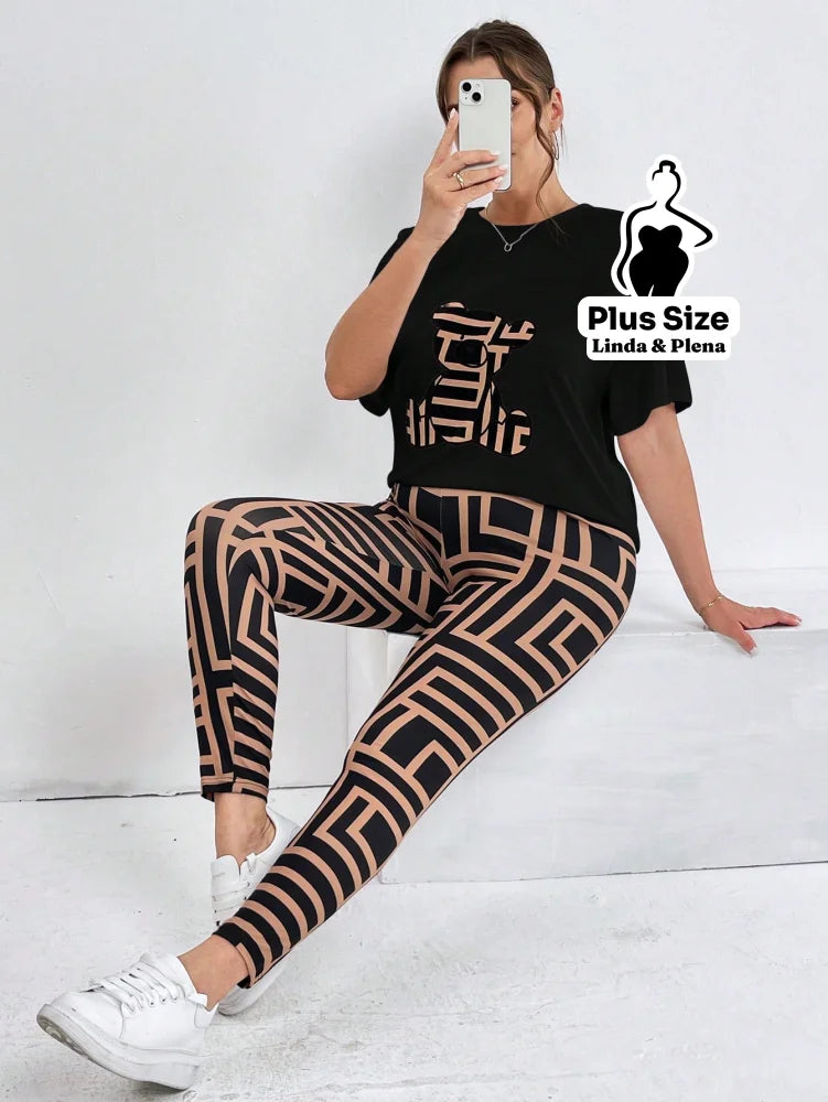 Conjunto Estampado Com Blusa Oversized E Legging Plus Size Conjunto Estampado Com Blusa Oversized E Legging Plus Size