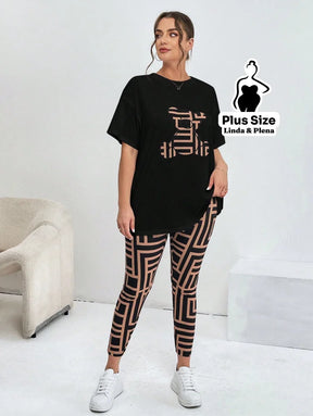 Conjunto Estampado Com Blusa Oversized E Legging Plus Size Conjunto Estampado Com Blusa Oversized E Legging Plus Size