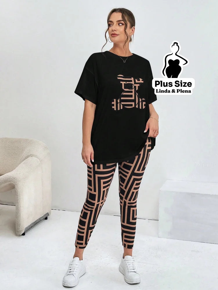 Conjunto Estampado Com Blusa Oversized E Legging Plus Size Conjunto Estampado Com Blusa Oversized E Legging Plus Size