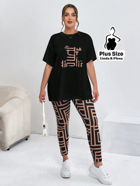 Conjunto Estampado Com Blusa Oversized E Legging Plus Size Conjunto Estampado Com Blusa Oversized E Legging Plus Size