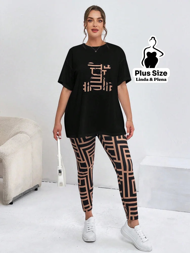 Conjunto Estampado Com Blusa Oversized E Legging Plus Size Conjunto Estampado Com Blusa Oversized E Legging Plus Size