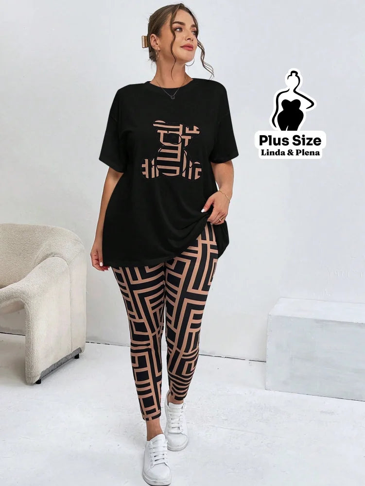 Conjunto Estampado Com Blusa Oversized E Legging Plus Size Conjunto Estampado Com Blusa Oversized E Legging Plus Size