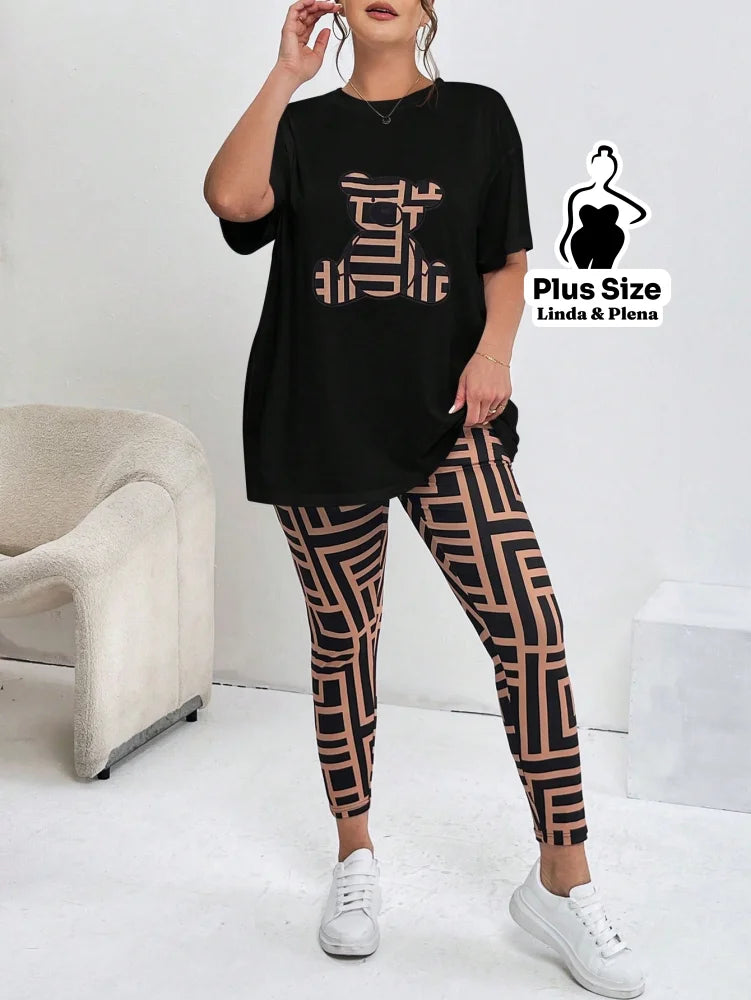 Conjunto Estampado Com Blusa Oversized E Legging Plus Size G Conjunto Estampado Com Blusa Oversized E Legging Plus Size