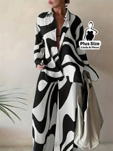 Conjunto Estampado com Camisa Aberta e Calça Solta Plus Size Preto / G Conjunto Estampado com Camisa Aberta e Calça