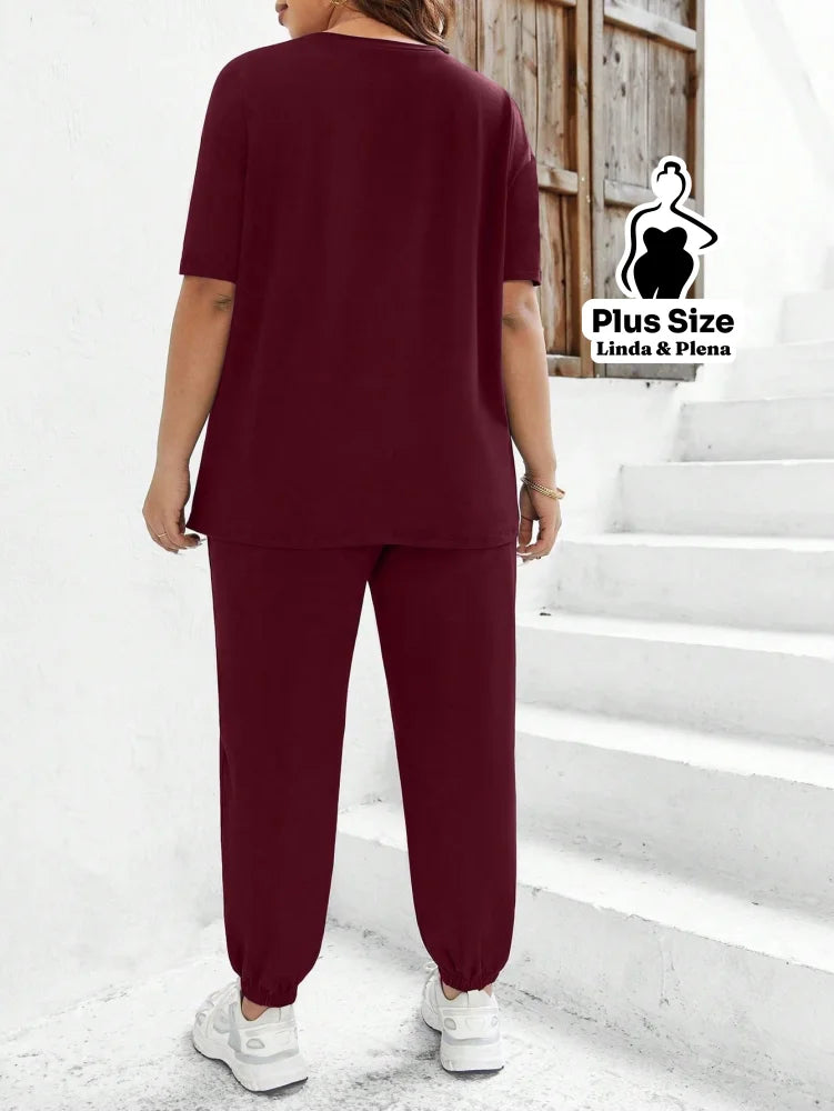 Conjunto Estampado Com Coração E Calça Jogger Plus Size Conjunto Estampado Com Coração E Calça Jogger Plus Size