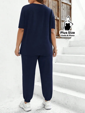 Conjunto Estampado Com Coração E Calça Jogger Plus Size Conjunto Estampado Com Coração E Calça Jogger Plus Size
