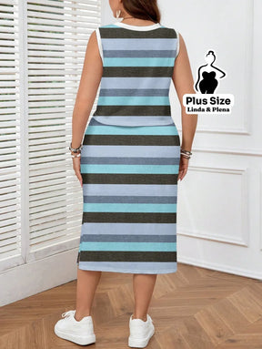 Conjunto Estampado Com Fenda Lateral Plus Size Conjunto Estampado Com Fenda Lateral Plus Size