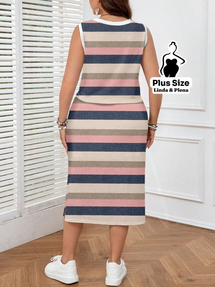 Conjunto Estampado Com Fenda Lateral Plus Size Conjunto Estampado Com Fenda Lateral Plus Size