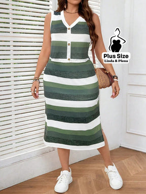 Conjunto Estampado Com Fenda Lateral Plus Size Conjunto Estampado Com Fenda Lateral Plus Size
