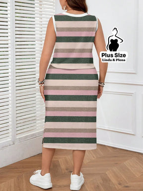 Conjunto Estampado Com Fenda Lateral Plus Size Conjunto Estampado Com Fenda Lateral Plus Size