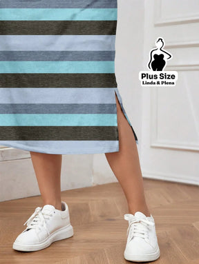 Conjunto Estampado Com Fenda Lateral Plus Size Conjunto Estampado Com Fenda Lateral Plus Size