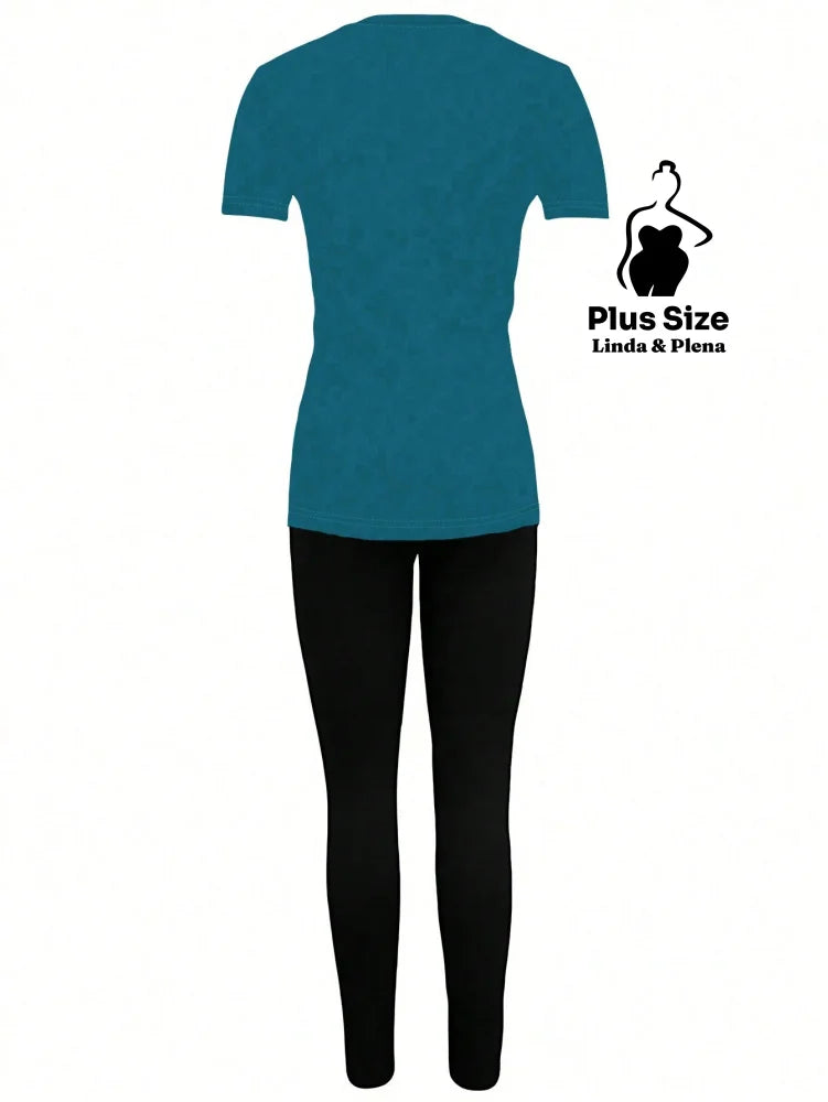 Conjunto Estampado Com Legging E Camiseta Plus Size Conjunto Estampado Com Legging E Camiseta Plus Size