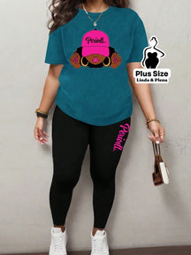 Conjunto Estampado Com Legging E Camiseta Plus Size Azul / G Conjunto Estampado Com Legging E Camiseta Plus Size