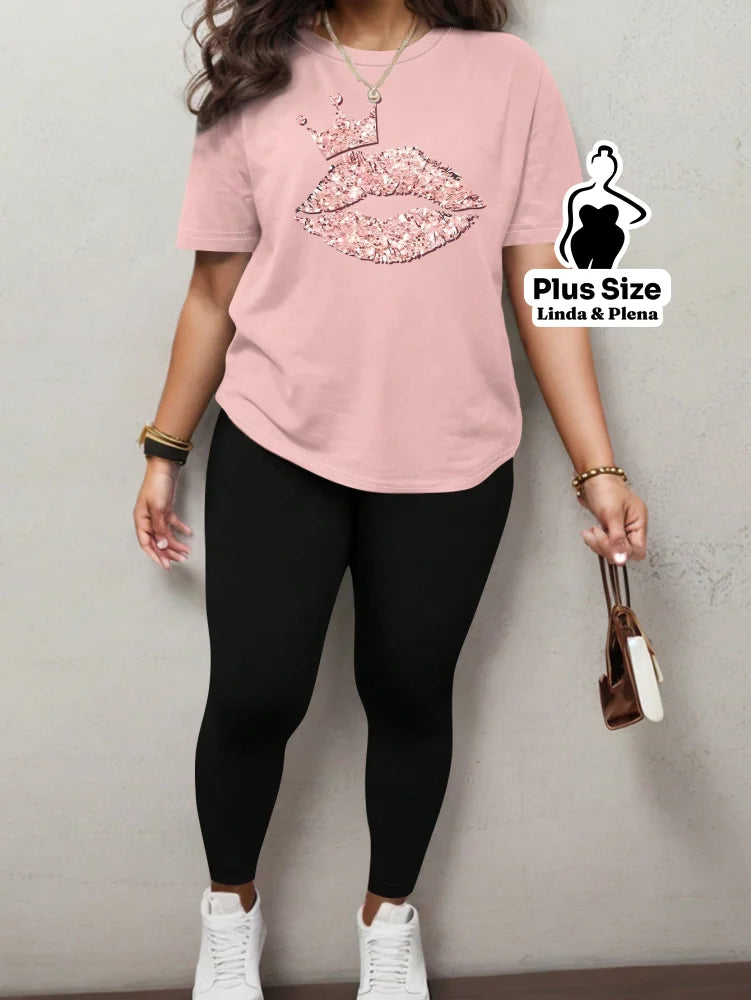 Conjunto Estampado Com Legging E Camiseta Plus Size Rosê / G Conjunto Estampado Com Legging E Camiseta Plus Size