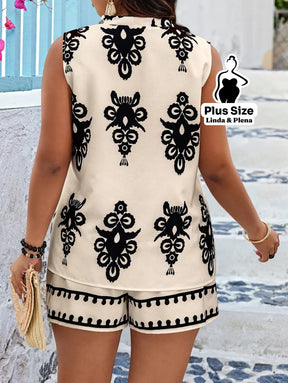 Conjunto Estampado Étnico com Regata e Shorts Plus Size Conjunto Estampado Étnico com Regata e Shorts Plus Size