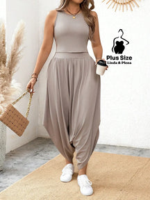 Conjunto Estilo Saruel Com Regata Justa Plus Size Cinza Claro / G Conjunto Estilo Saruel Com Regata Justa Plus Size