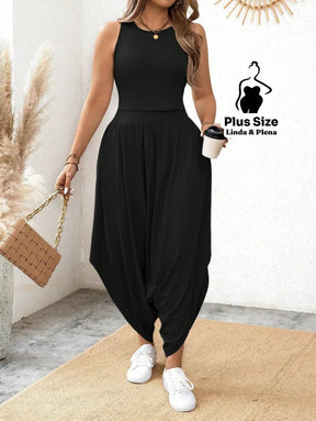 Conjunto Estilo Saruel Com Regata Justa Plus Size Preto / G Conjunto Estilo Saruel Com Regata Justa Plus Size