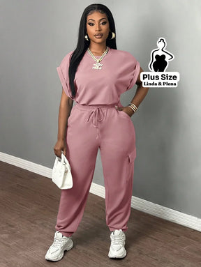 Conjunto Feminino com Top de Manga para Verão Plus Size Conjunto Feminino com Top de Manga para Verão Plus Size