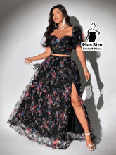 Conjunto Floral Bufante Com Cropped E Saia Longa Plus Size G Conjunto Floral Bufante Com Cropped E Saia Longa Plus Size