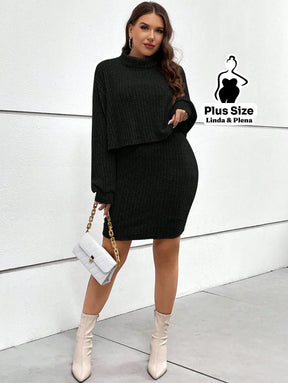 Conjunto Gola Alta Canelado Com Saia Justa Plus Size Conjunto Gola Alta Canelado Com Saia Justa Plus Size
