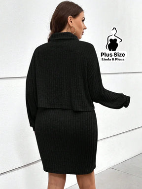Conjunto Gola Alta Canelado Com Saia Justa Plus Size Conjunto Gola Alta Canelado Com Saia Justa Plus Size