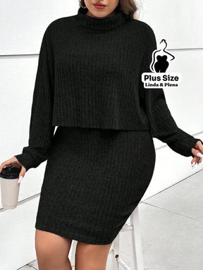 Conjunto Gola Alta Canelado Com Saia Justa Plus Size G Conjunto Gola Alta Canelado Com Saia Justa Plus Size