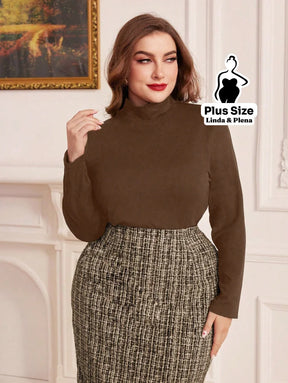 Conjunto Gola Alta Com Saia De Tweed E Plumas Plus Size Conjunto Gola Alta Com Saia De Tweed E Plumas Plus Size