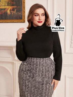 Conjunto Gola Alta Com Saia De Tweed E Plumas Plus Size Conjunto Gola Alta Com Saia De Tweed E Plumas Plus Size