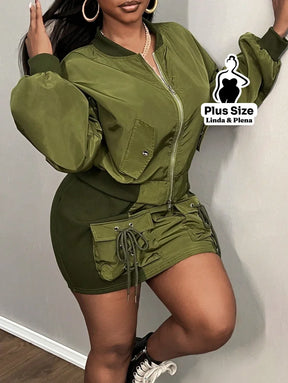 Conjunto Jaqueta Bomber Com Saia Curta Plus Size Conjunto Jaqueta Bomber Com Saia Curta Plus Size