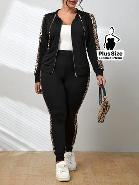 Conjunto Jaqueta E Calça Lateral Estampa Animal Print Plus Size Conjunto Jaqueta E Calça Lateral Estampa Animal Print